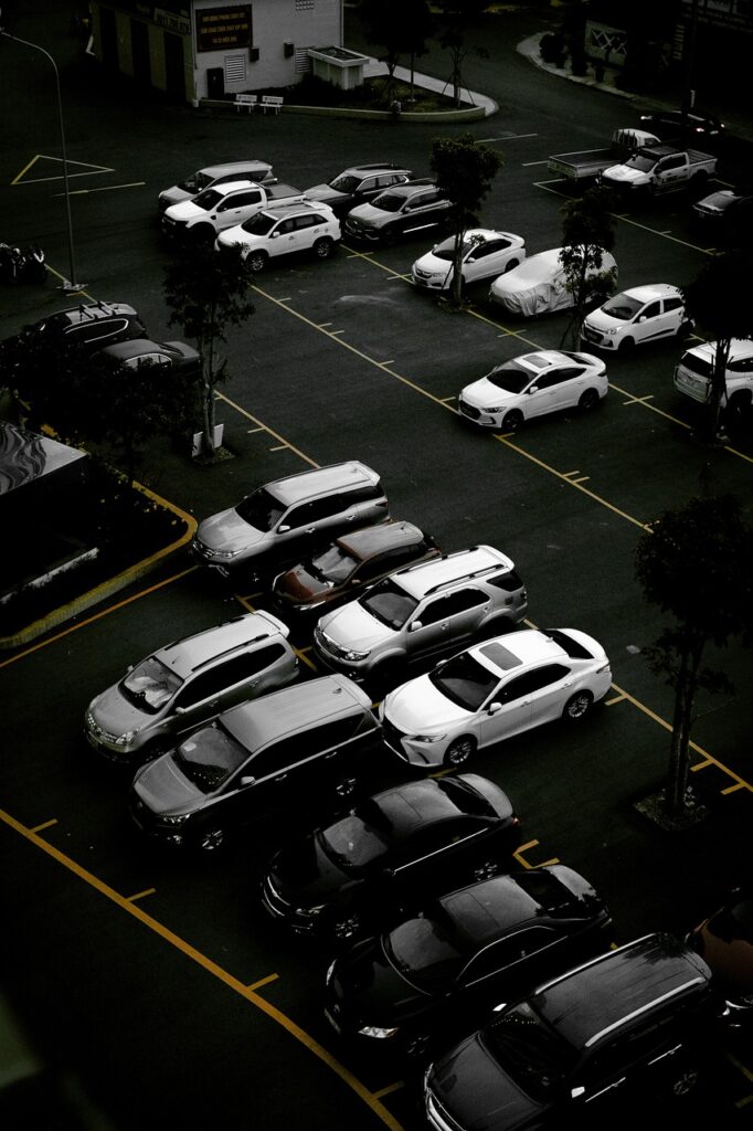 cars, parking lot, parking garage, vehicles, parked car, vietnam, asia, black and white, parking lot, parking lot, parking lot, parking lot, parking lot